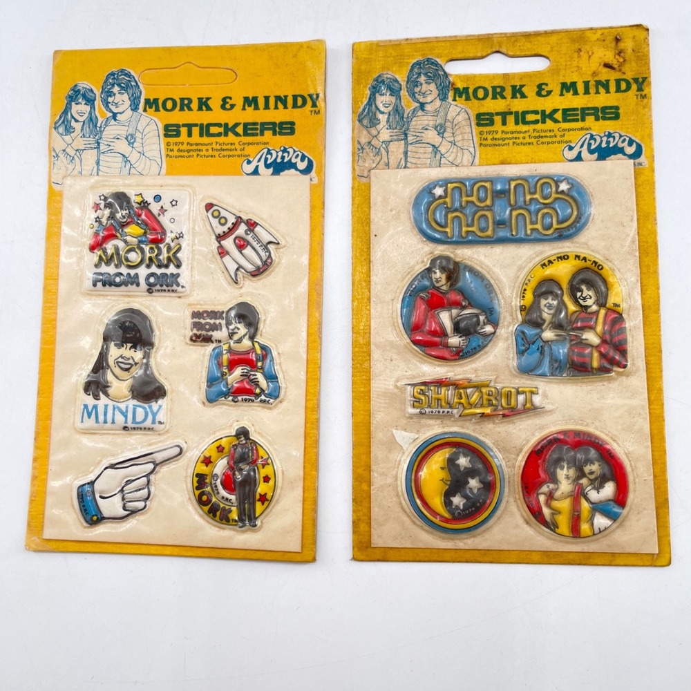 Vintage 1979 Mork & Mindy Puffy Stickers Aviva Robin Williams TV Show 2 Packs